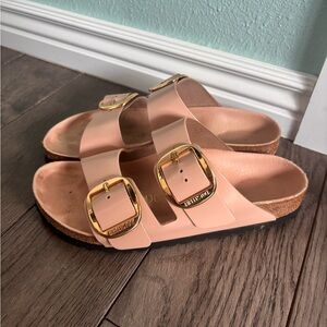 Birkenstock Pink Sandals with Gold Buckles